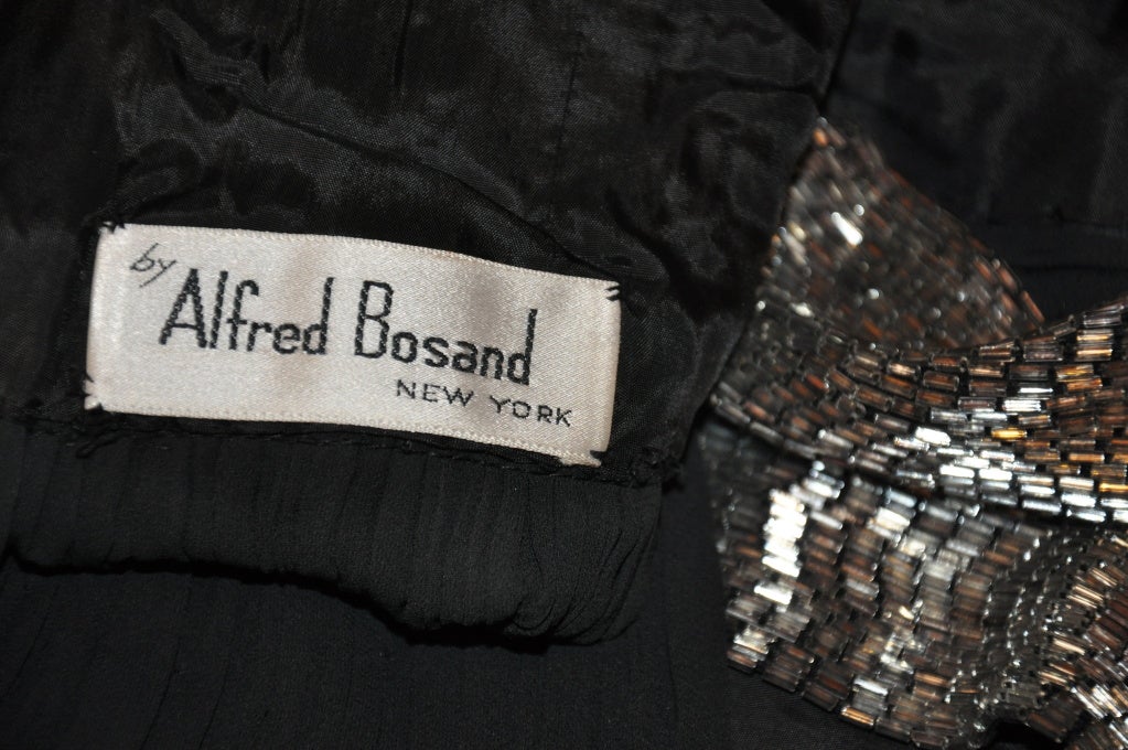 Alfred Bosand bugle beaded halter pleated gown In Good Condition For Sale In New York, NY