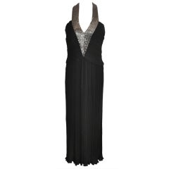 Alfred Bosand bugle beaded halter pleated gown 3