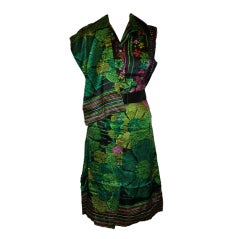 Used Pauline Trigere silk floral dress with matching scarf & belt