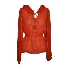 Yves Saint Laurent red chiffon with metallic gold "Russian" top