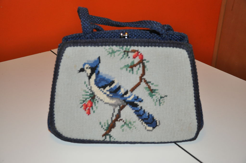 Needlepoint "Bird in Tree" handbag