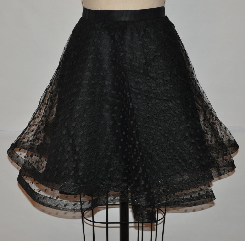 This Point d'esprit circular skirt in black has two layers of point d'esprit, one measuring 20