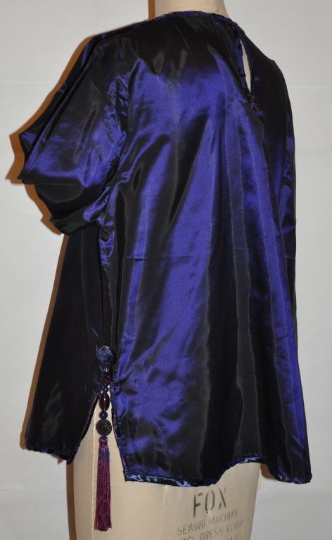 Purple Sanchez Plum silk tunic with tassles For Sale