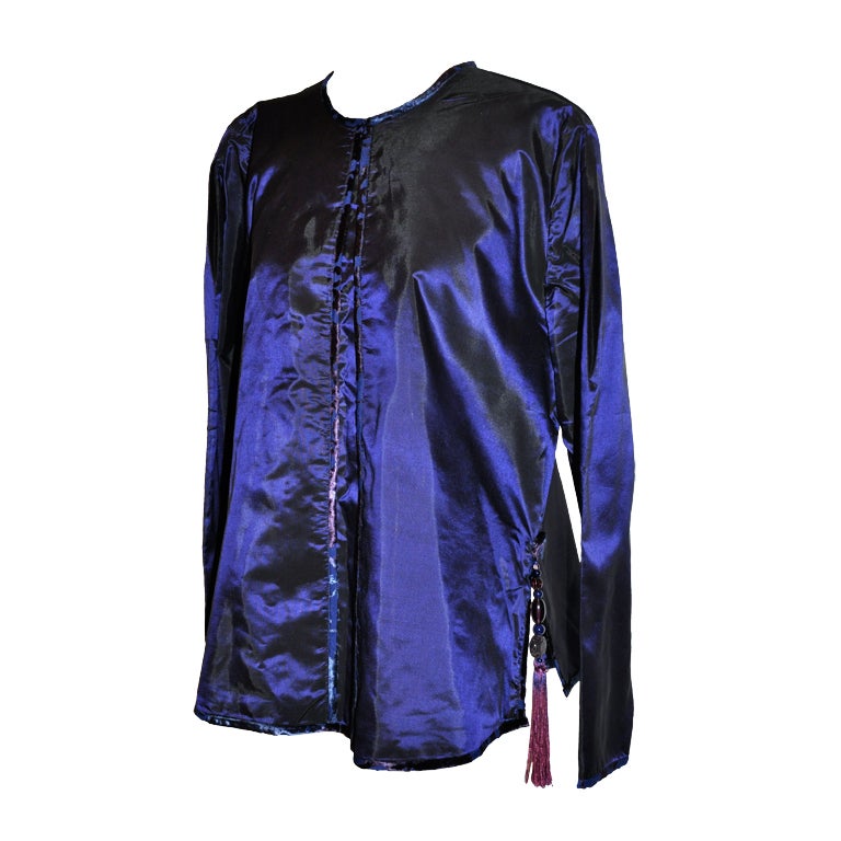 Sanchez Plum silk tunic with tassles For Sale