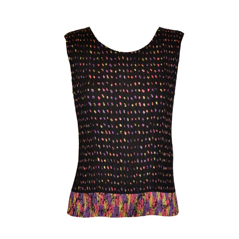Issey Miyake black with multi-color polka dots tank top For Sale