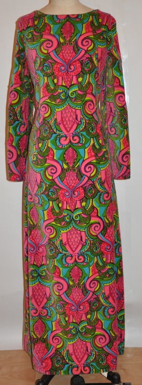 Colin Glascoe of London, W.I. multi-color maxi dress has huge open sleeves that opens up 6 3/4