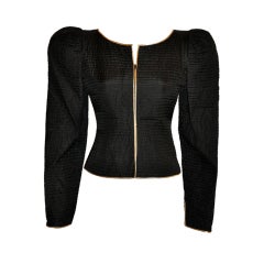 Fernando Sanchez Black quilted silk zipper jacket