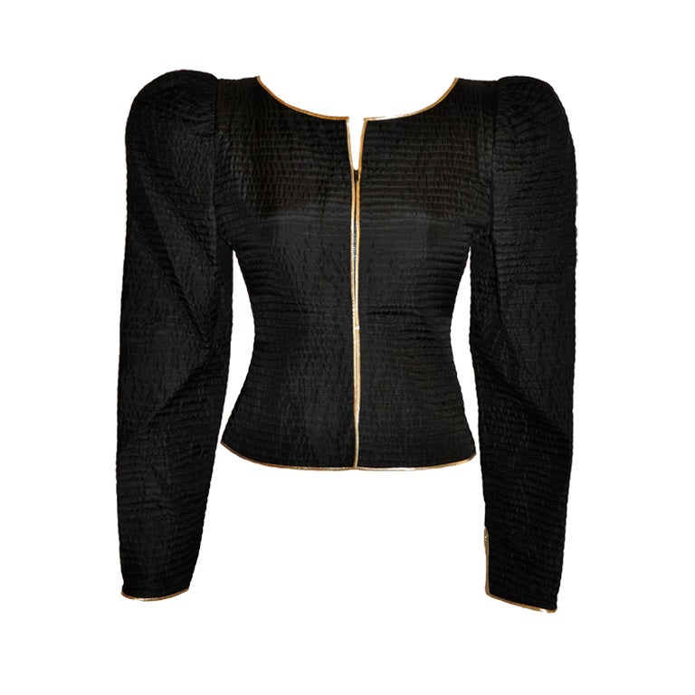 Fernando Sanchez Black quilted silk zipper jacket For Sale