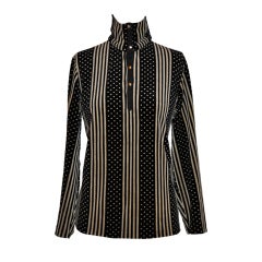Hermes black & cream "stripes & dots" velvet top