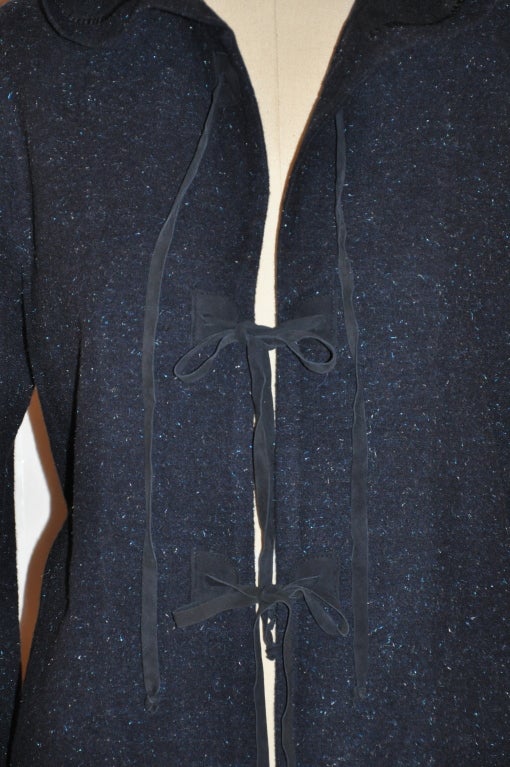 Women's Jill Stuart midnight blue with suede ties hooded jacket