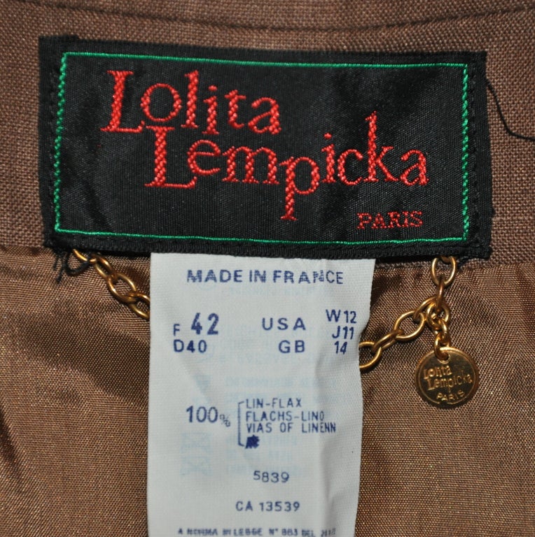 Lolita Lempicka brown linen & Flax with Swiss lace ensemble For Sale 2