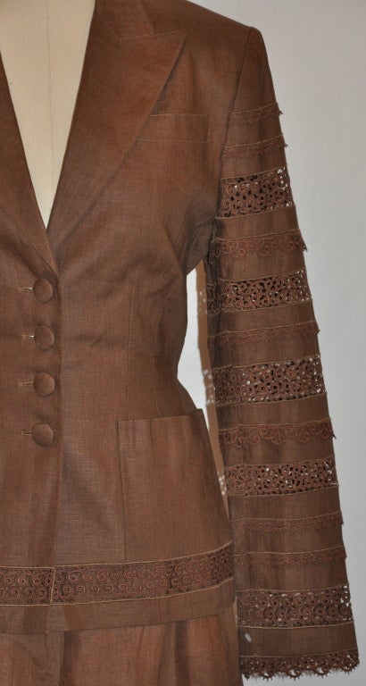 Lolita Lempicka brown linen & Flax with Swiss lace ensemble For Sale 5