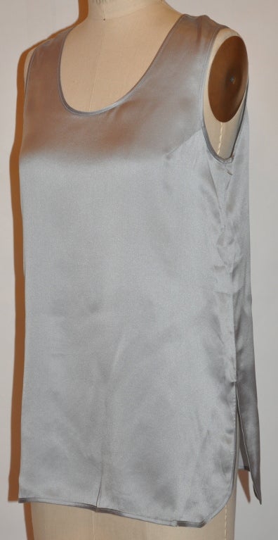Fendi - Tank en crêpe de chine de soie gris acier en vente 1