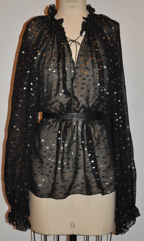 Yves Saint Laurent black with metallic gold "Russian" top