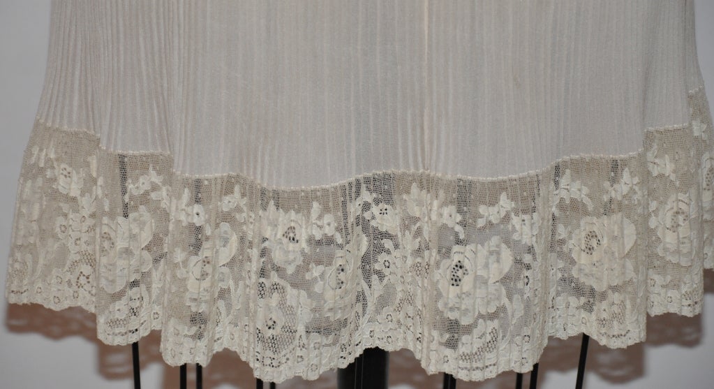 Alberta Ferretti cream micro-pleated lace dress 1