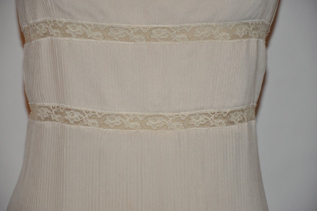 Alberta Ferretti cream micro-pleated lace dress 2