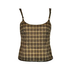 Vintage Prada silk with leather accents block print top