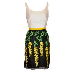 Retro Anna Sui silk and linen floral embroidered dress