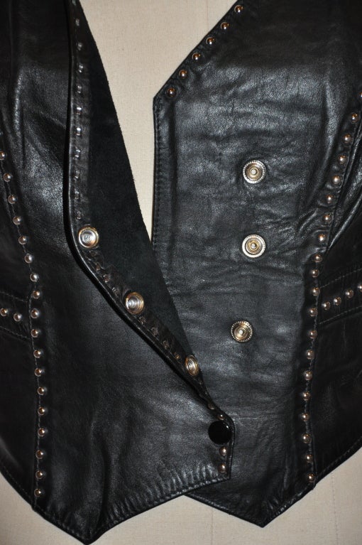 Black '70s studded lace-up leather vest