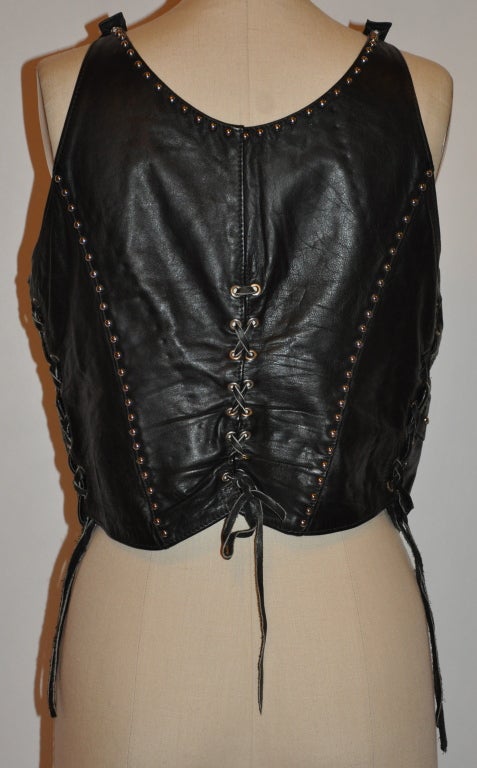 Women's '70s studded lace-up leather vest