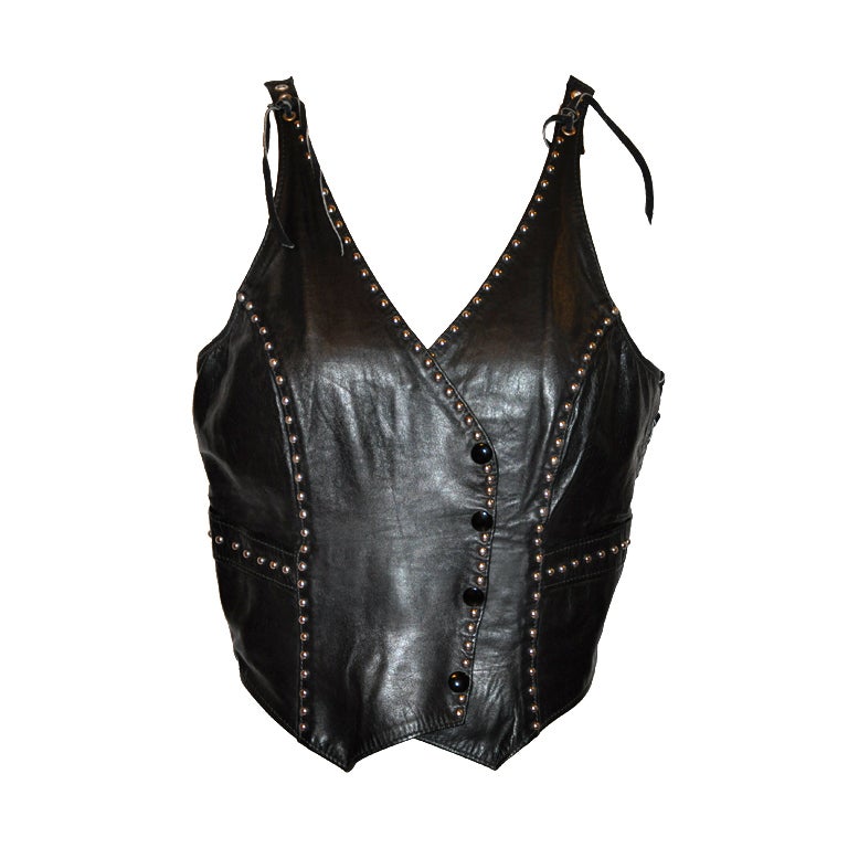 '70s studded lace-up leather vest