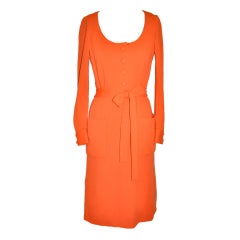 Vintage Iconic Norman Norell Neon Tangerine with self-tie button-front dress