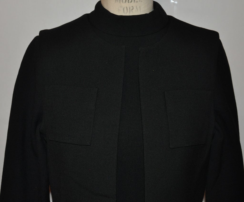 Black two-piece dress ensemble with cropped vest 1