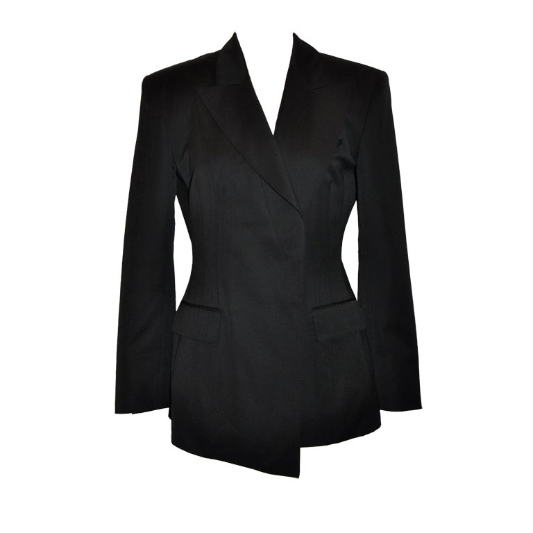 Yves Saint Laurent Rive Gauche black asymmetric tailored blazer at ...