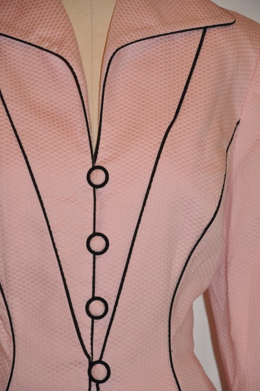 Beige Pilar Rossi couture pink with black cotton poplin ensemble
