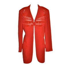 Vintage Alma couture red linen with open-weave jacket