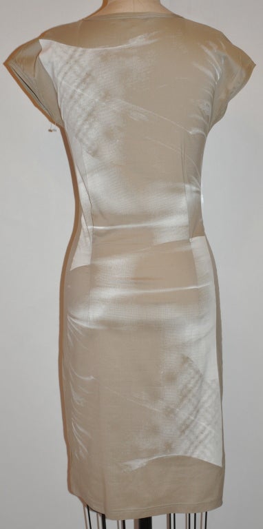 Brown Barbara Bui Taupe silkscreen body-hugging dress For Sale