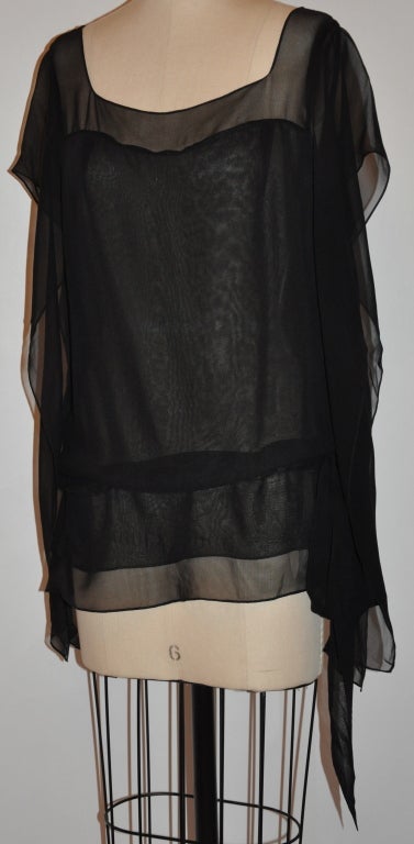 Morgane Le Fay sheer black silk chiffon top measures 25