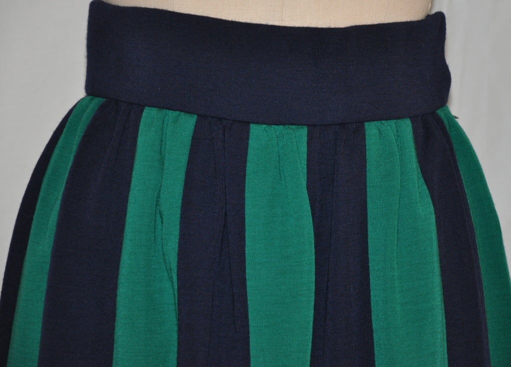 Black Norman Norell Navy & Green stripe skirt For Sale