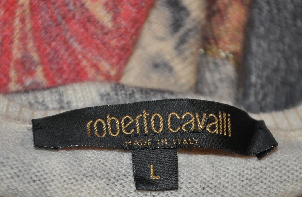 Roberto Cavalli Kaschmirpullover mit V-Druck (Braun) im Angebot