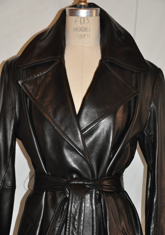 Donna Karan black floor-length leather wrap In Good Condition In New York, NY