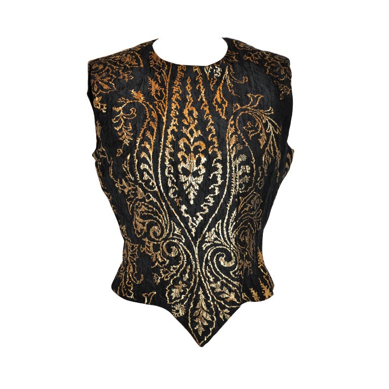 Carolina Herrera black with gold lame embroidered evening top For Sale