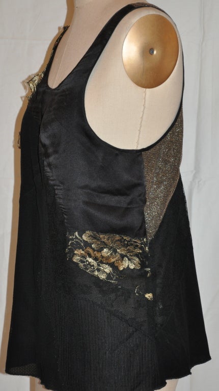 Katayone Adeli evening silk, lace and metallic patch top For Sale at ...
