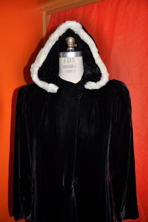 Women's or Men's Victorian velvet with mink trim hooded evening coat