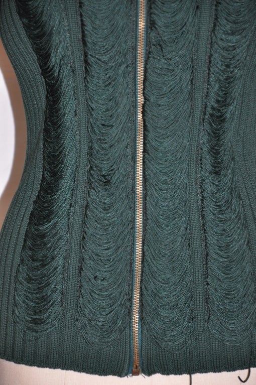 Jean Paul Gaultier green knit zipper jacket 2