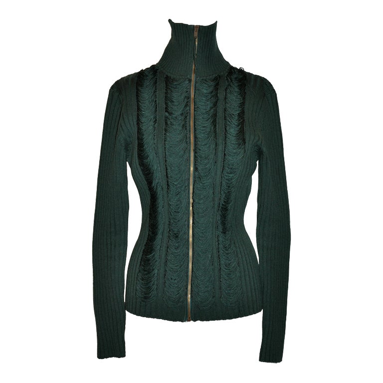 Jean Paul Gaultier green knit zipper jacket