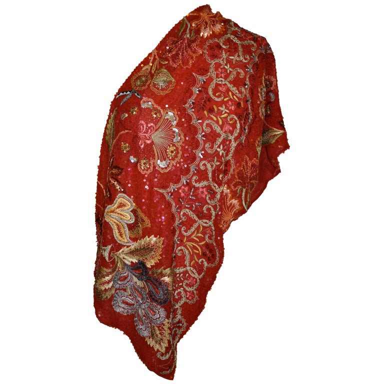 Valentino "Limited Edition" Beautifully Detailed Embellished Silk Chiffon Scarf For Sale