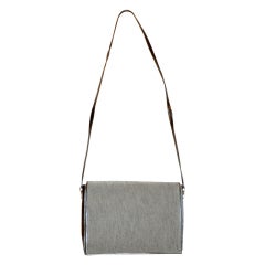 Charles Jourdan gray silk with metallic silver shoulder bag