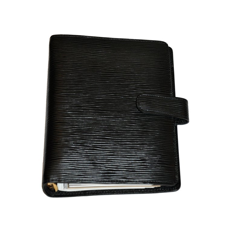 Louis Vuitton black leather agenda For Sale