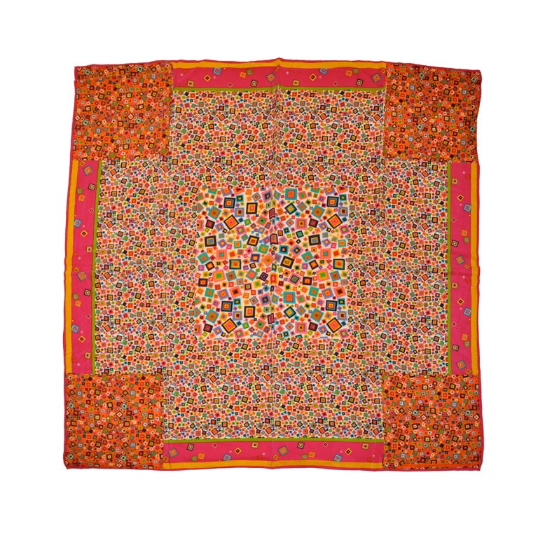 Perry Ellis - Écharpe géométrique en soie multicolore en vente