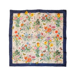 Vintage Gucci classic "Floral" silk scarf with navy borders