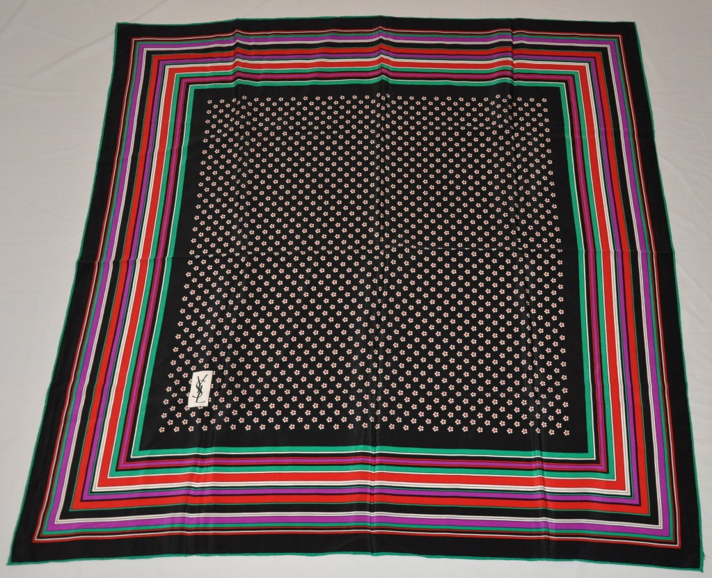 Yves Saint Laurent signature silk crepe de chine scarf measures 34
