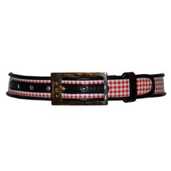 Dolce & Gabbana checkered red & white with navy leather belt