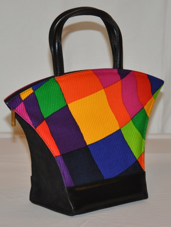 Black Charles Jourdan Multi-Colored Bold Block Print HandBag