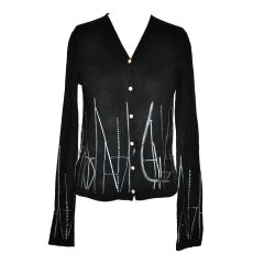 TSE black cashmere with silk embroidery cardigan 2