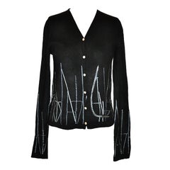 TSE black cashmere with silk embroidery cardigan